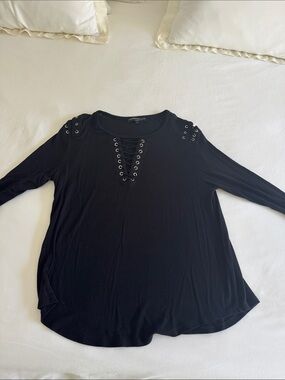 Generation Love Black Lace-Up Eyelet Long-Sleeve Tee